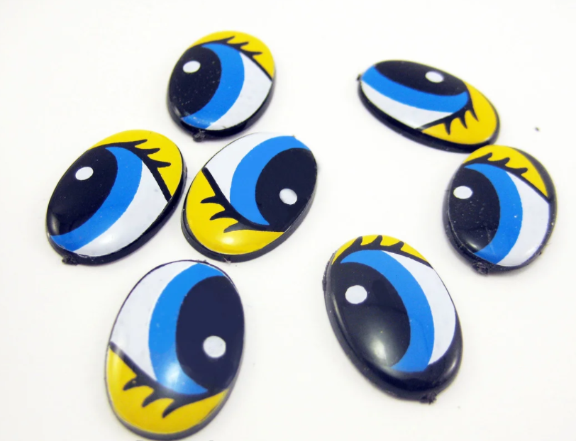 

Глазки пластиковые для игрушек овальные 17*11 мм 10 штук сине-желтые с ресницами. Очі для іграшок овальні