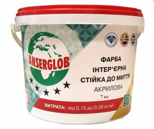 

Краска интерьерная акриловая стойкая к мытью Ансерглоб 7 кг