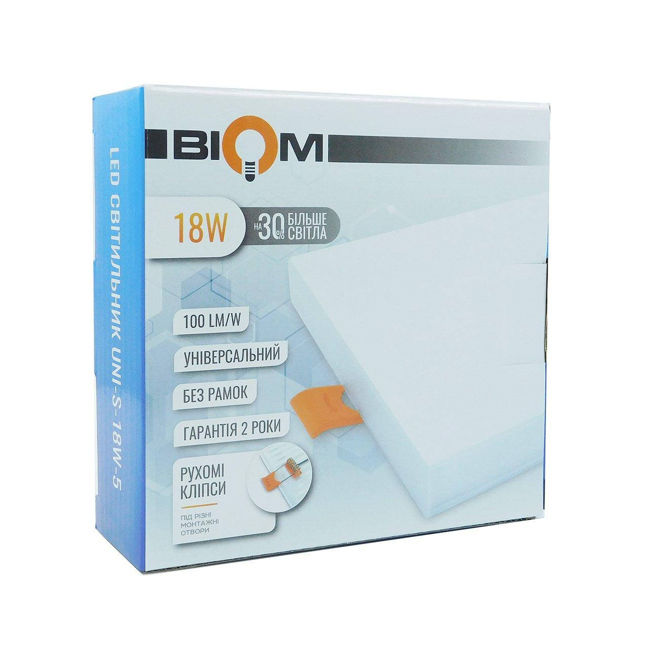 

LED светильник Biom 18W 5000К квадрат UNI-S-18W-5, Белый