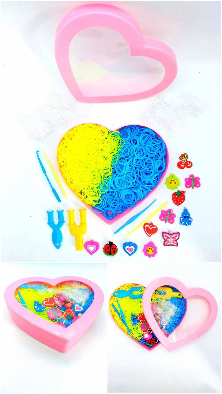 

Набор для плетения из резинок сине-желтый в сердце с аксессуарами