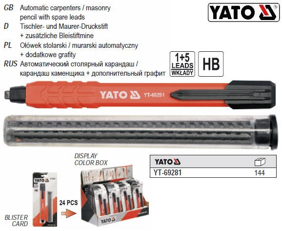 

Карандаш слесарный YATO Польша автомат HB 5 вставок YT-69281