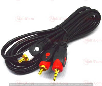 

05-02-352. Шнур 3,5 стерео - 2RCA (штекер - штекера), gold pin, черный, 2,4м