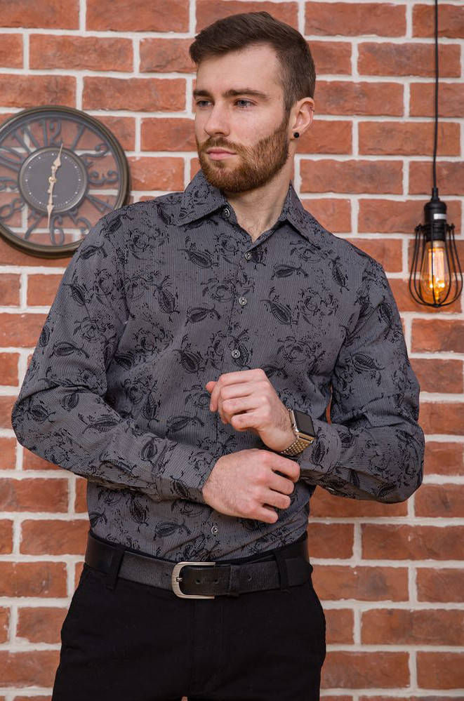 

Рубашка мужская серая с черным ZOOR 143873M