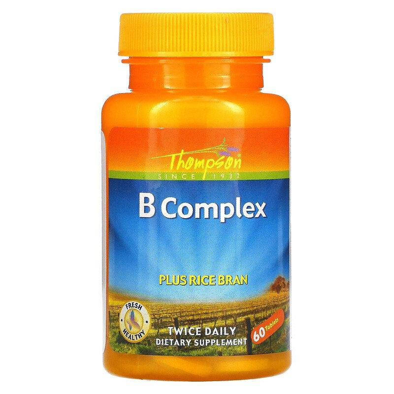 

В-комплекс плюс рисовые отруби, B Complex, Thompson, 60 таблеток