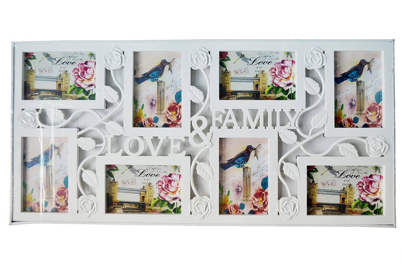 

Мультирамка - коллаж из пластика "FAMILY-LOVE" (рамка для фотографий на стену), Белый