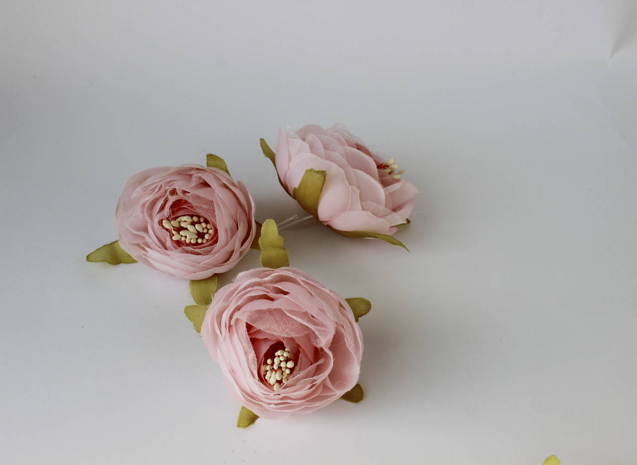 

Головка Розы из ткани и фатина, розовый, 6см