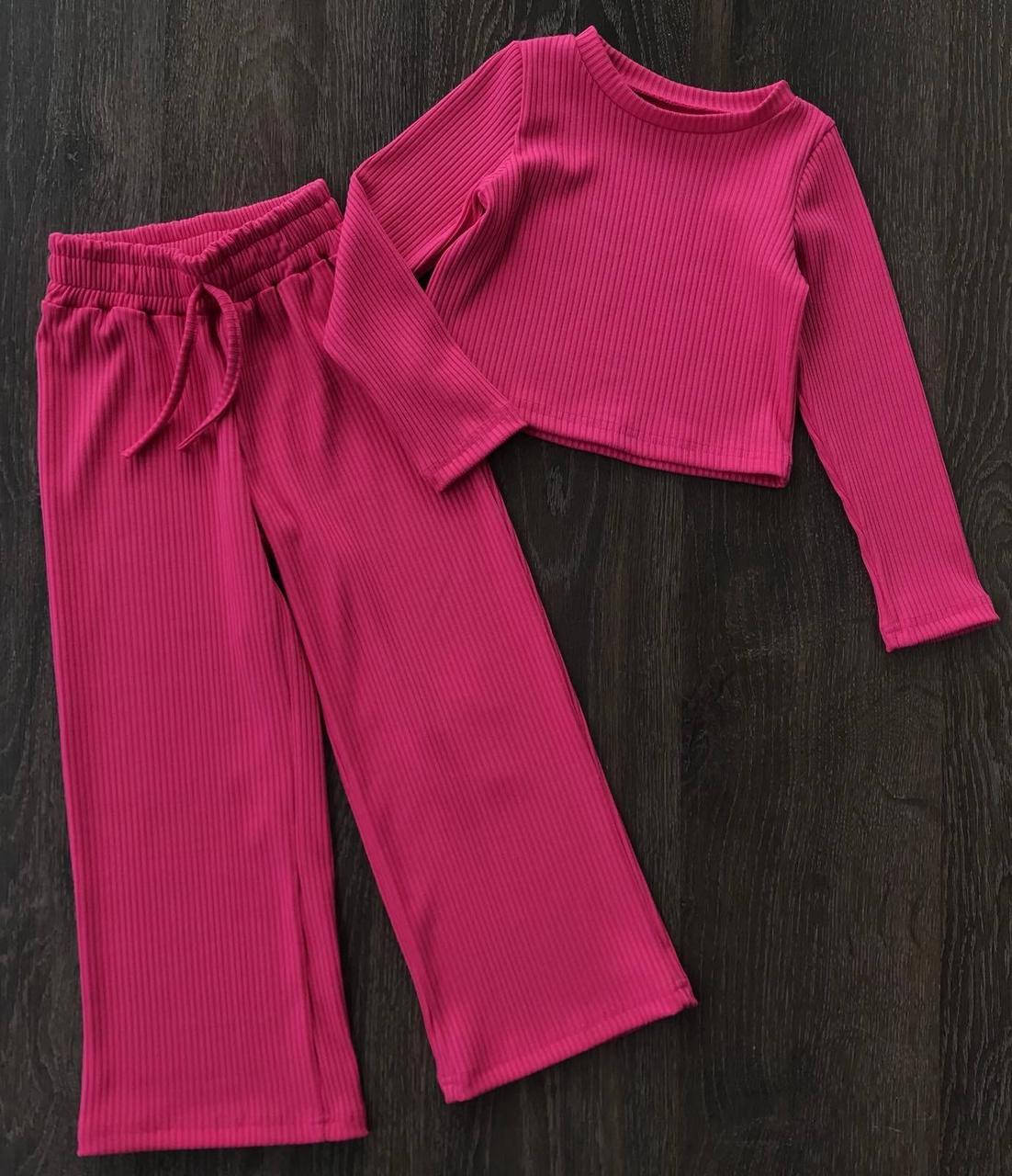 

Костюм на девочку топ и кюлоты из трикотажа в рубчик р. 110-128, Малиновый