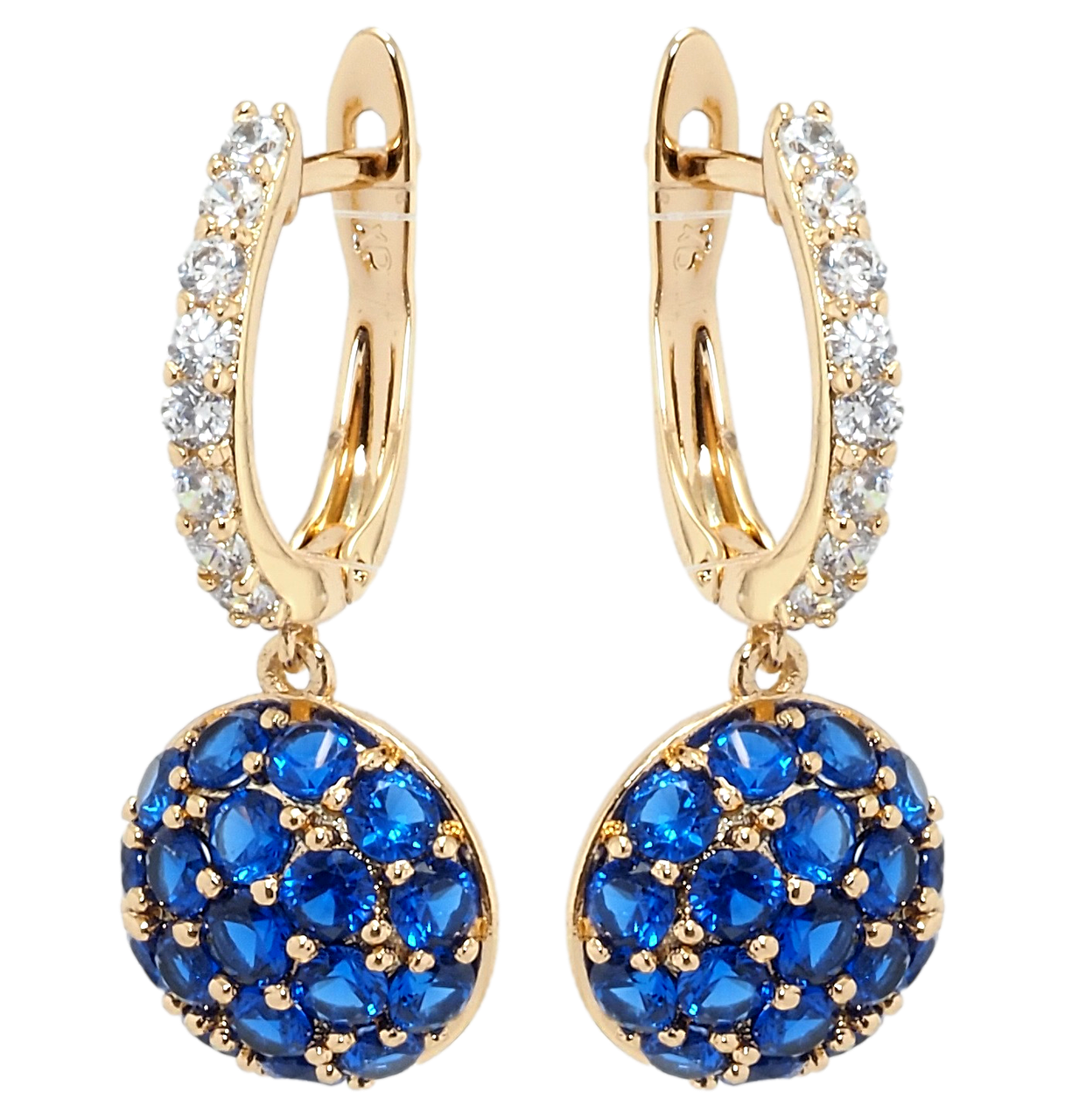 

Серьги Xuping Позолота 18K английский замок "Круглые подвески с синими фианитами"