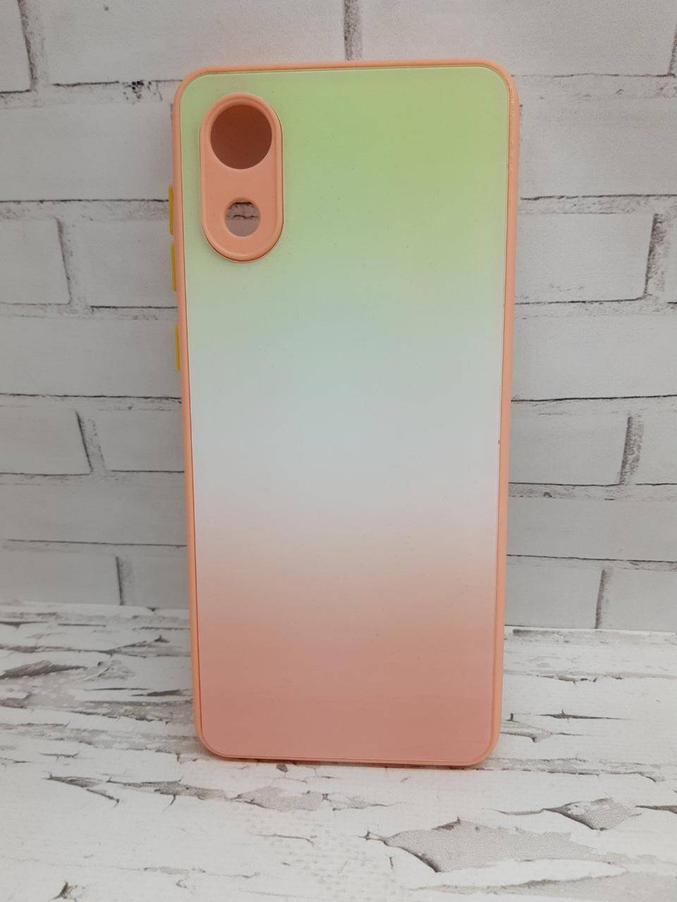 

Чехол накладка для Samsung Galaxy A03 Core бампер Glass Rainbow розовый, Голубой
