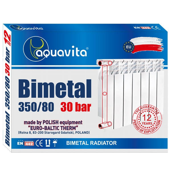 

Секция радиатора биметаллического AQUAVITA 350/80, 30 бар, Белый