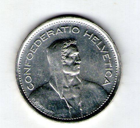 

Швейцария 5 франков 1967 серебро 15 грамм с36