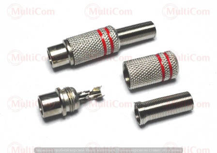 

01-02-052RD. Гнездо RCA под кабель, корпус металл, с пружиной, диам.-6,5мм, серебристое, красная полоса