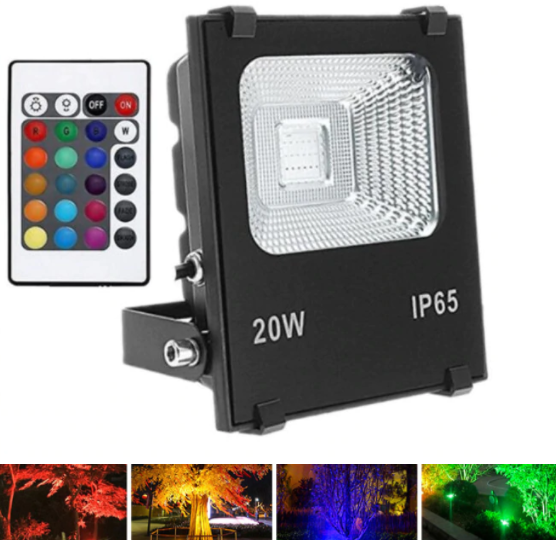 

Светодиодный прожектор 20Вт RGB цветной, с пультом Sunlight
