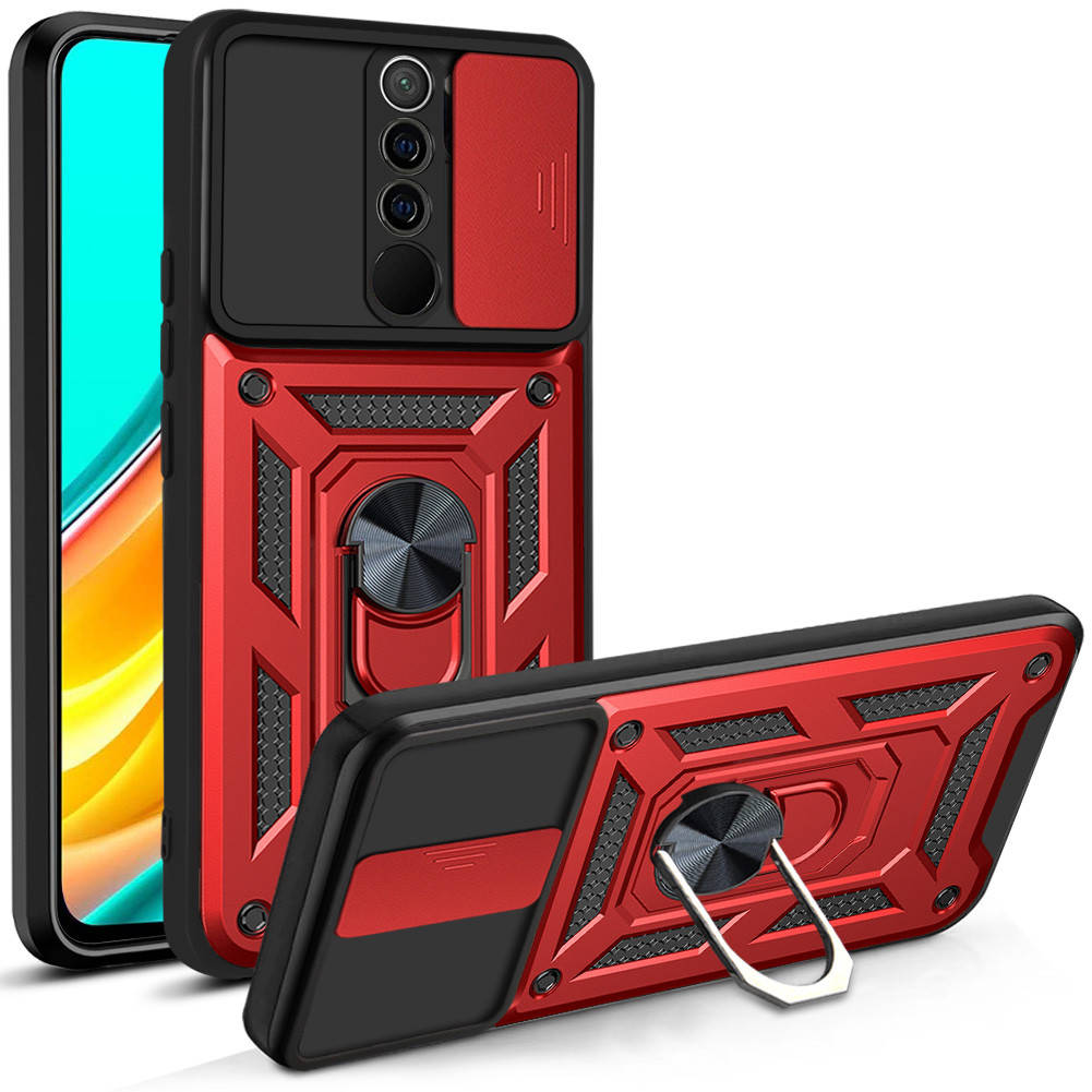

Ударопрочный чехол с защитой камеры для Xiaomi Redmi 9T / Poco M3 с кольцом Красный