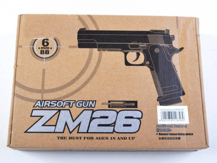 

Пистолет металлический Colt 1911 - A1, детский, стреляет пульками 6 мм ZM 26, Черный
