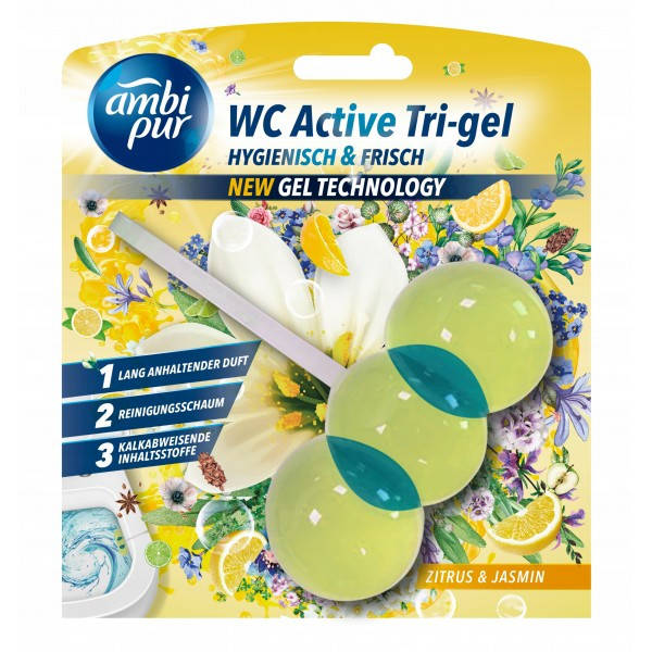 

Гелевая подвеска для туалета Ambi Pur WC Active Tri-gel Цитрус и жасмин, 45 г