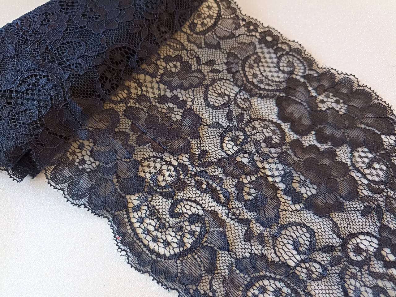 

Кружево стрейч 16см "Цветы" цвет черно-синий