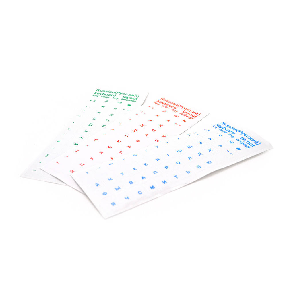 

Наклейки на клавіатуру прозорі з синіми літерами Рус. Q100