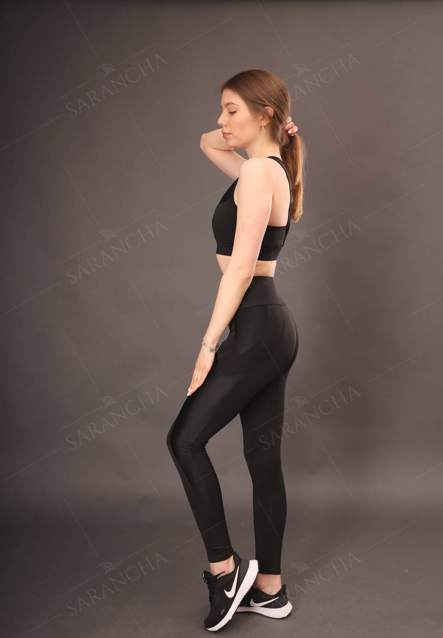 

Лосины с черными вставками женские спортивные, Черный