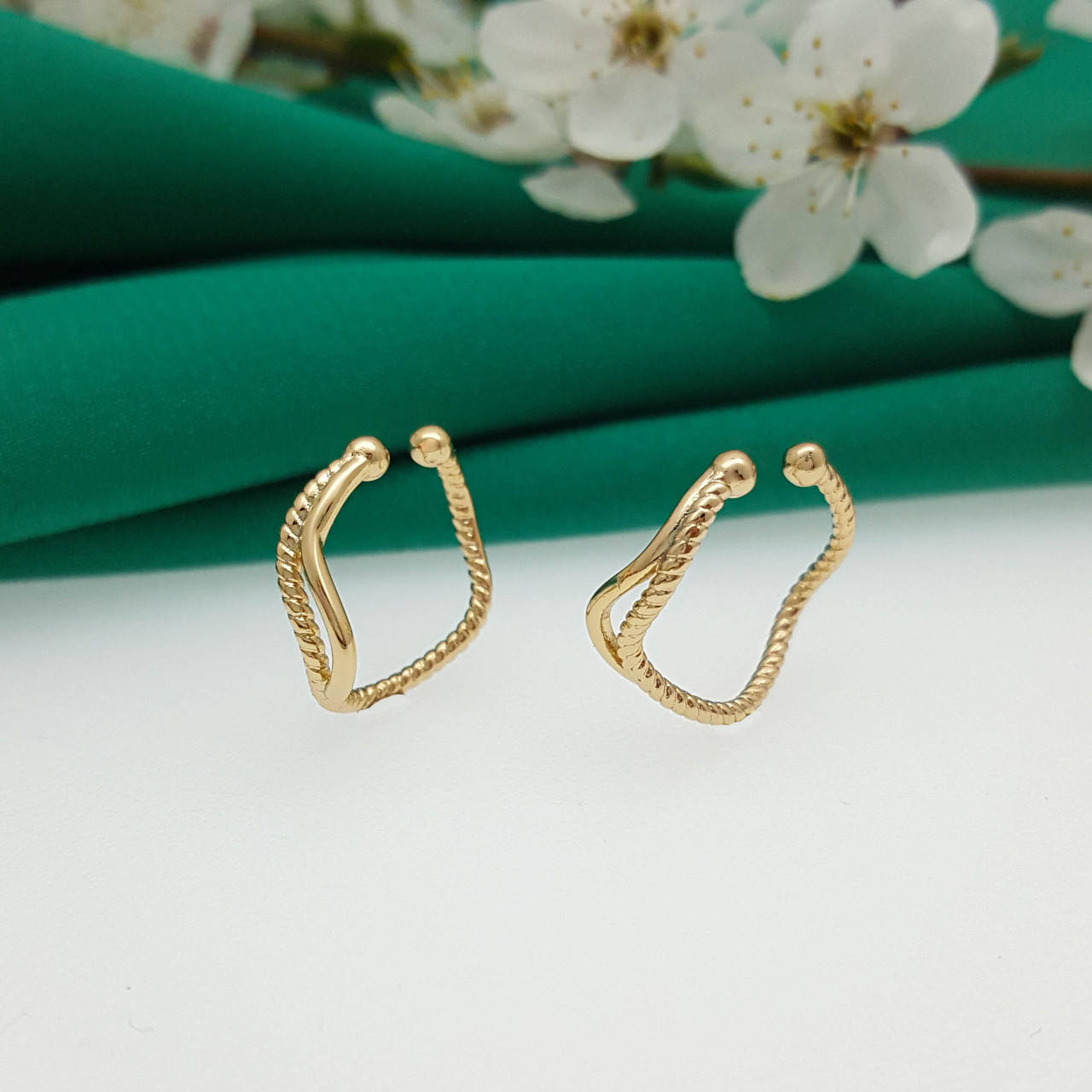 

Серьги "Каффы", волна с насечками, без камней, позолота Xuping,18К