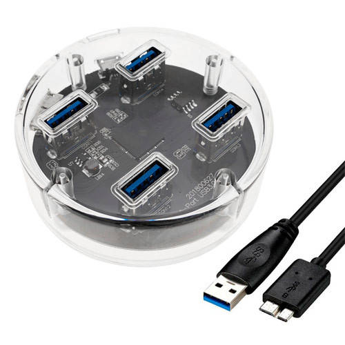 

4-портовый USB 3.0 хаб концентратор, до 5 Гбит/с, прозрачный