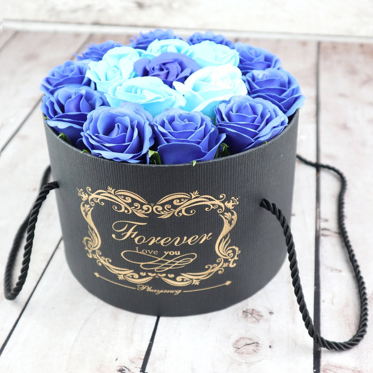 

Набор мыло из роз в коробке синий подвесной Подарок любимой девушке (Реальные фото)