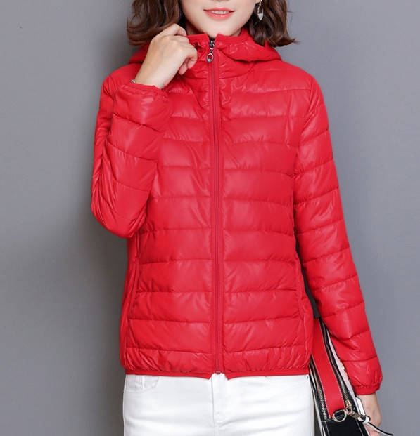 

Куртка демисезонная женская стеганая с капюшоном, красная, Красный