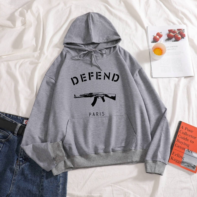 

Серое худи Defend Paris Logo, унисекс (мужское, женское, детское)