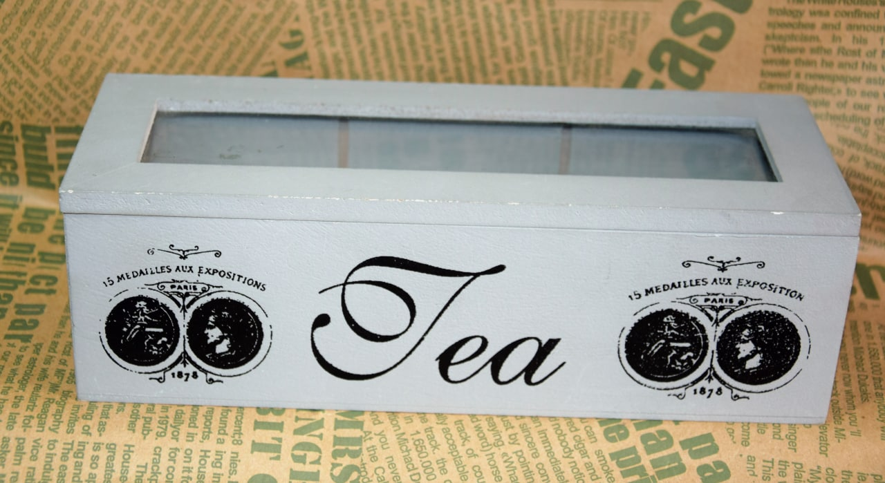 

Коробка для чайный пакетиков 3 отделения TEA со стеклянной крышкой, Белый