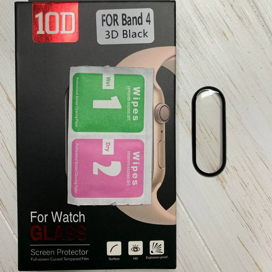 

Защитное стекло для Mi Band 4 10D чёрное, Прозрачный