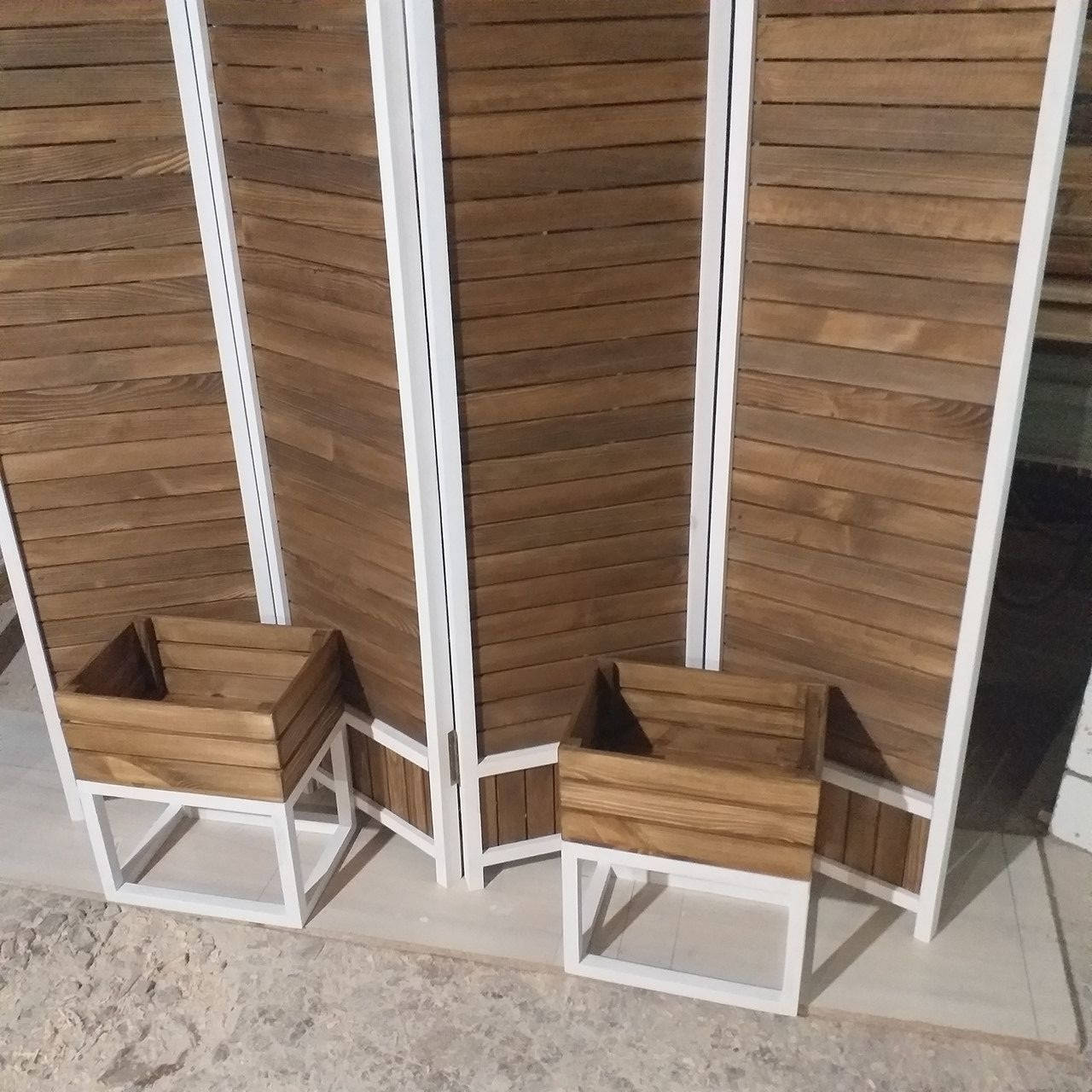 

Дерев'яна ширма на 4 секції консоль-ящик в комплекті, Белый