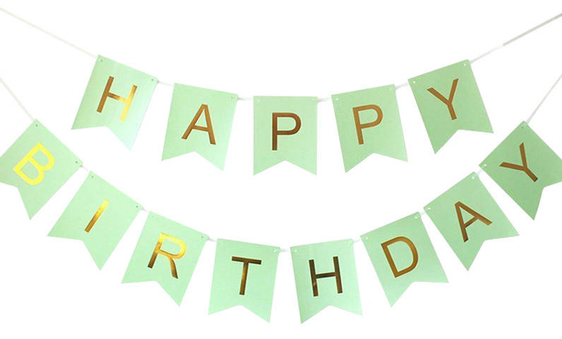 

Гирлянда бумажная флажки Happy Birthday мятная