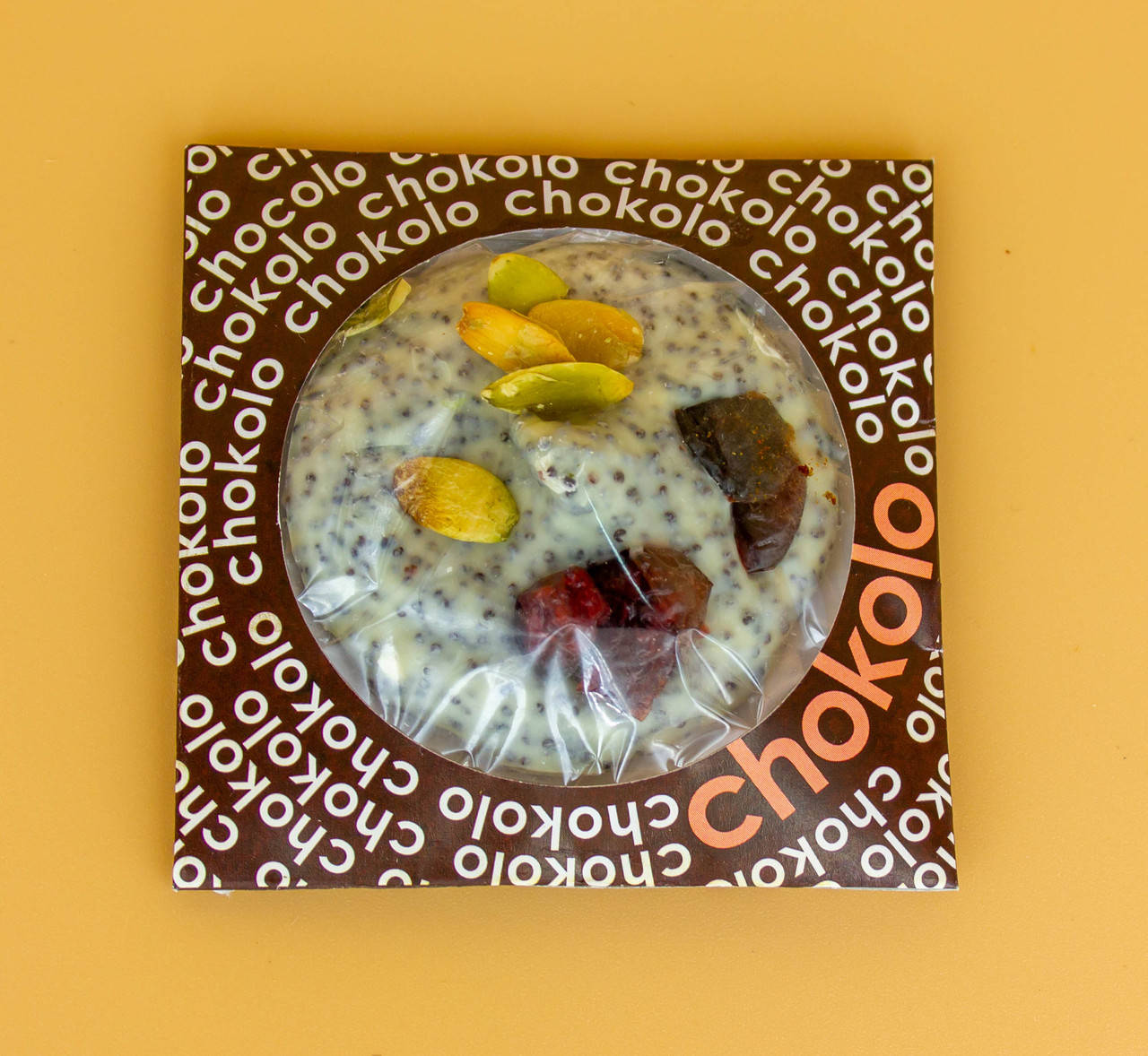 

Конфета ChoKOLO (Чоколо) белый шоколад, мак, тыквенные семечки, клюква, 25 гр