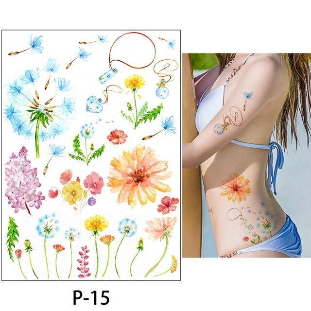 

Флеш тату. 21*15 см. Временная. Переводная. Набор, Цветы, Веточки, P-015 (S)