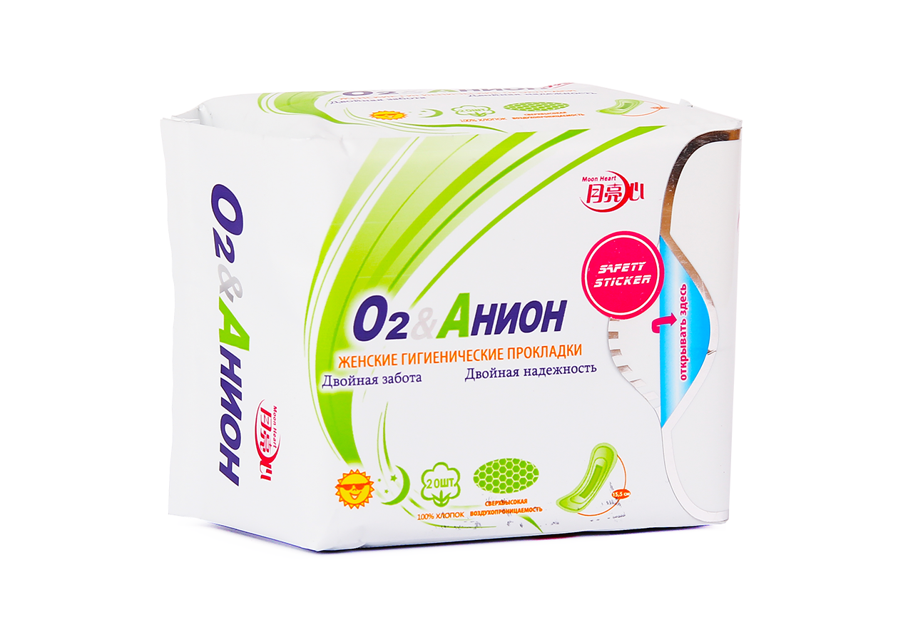 

Ежедневные женские Анионовые прокладки "О2&Анион" Moon Heart (20 шт.)
