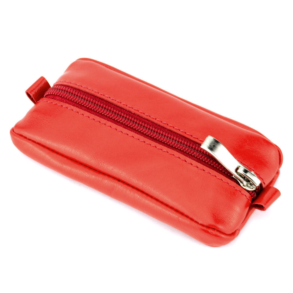

Ключница кожаная на молнии с кольцом красная Crez-004 red, Красный