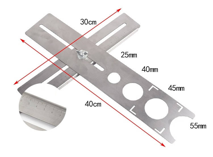 

Шаблон лінійка для отворів на 25, 40, 45 та 55 мм.