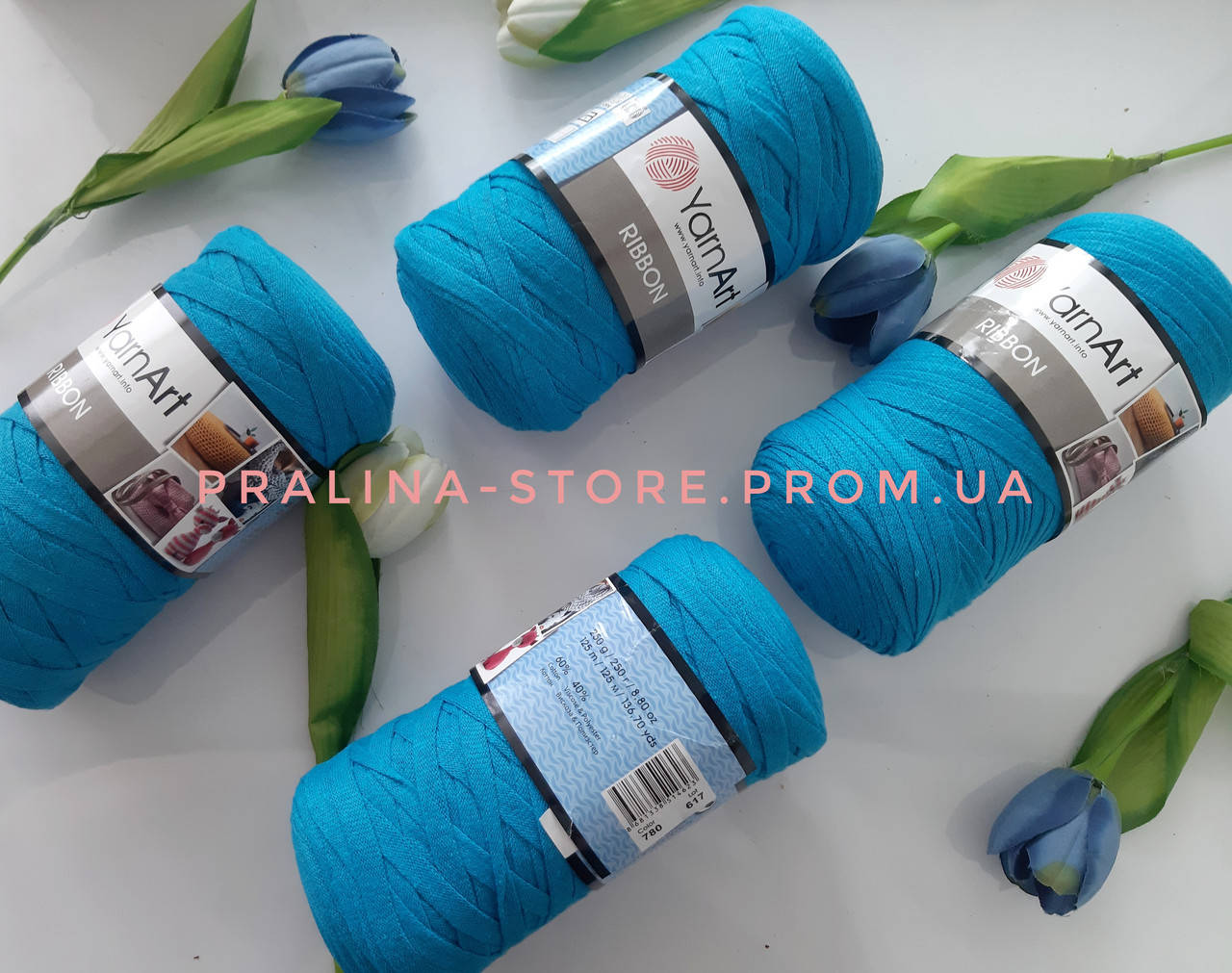 

Трикотажная пряжа YarnArt Ribbon Ярнарт Риббон темно бирюзового цвета