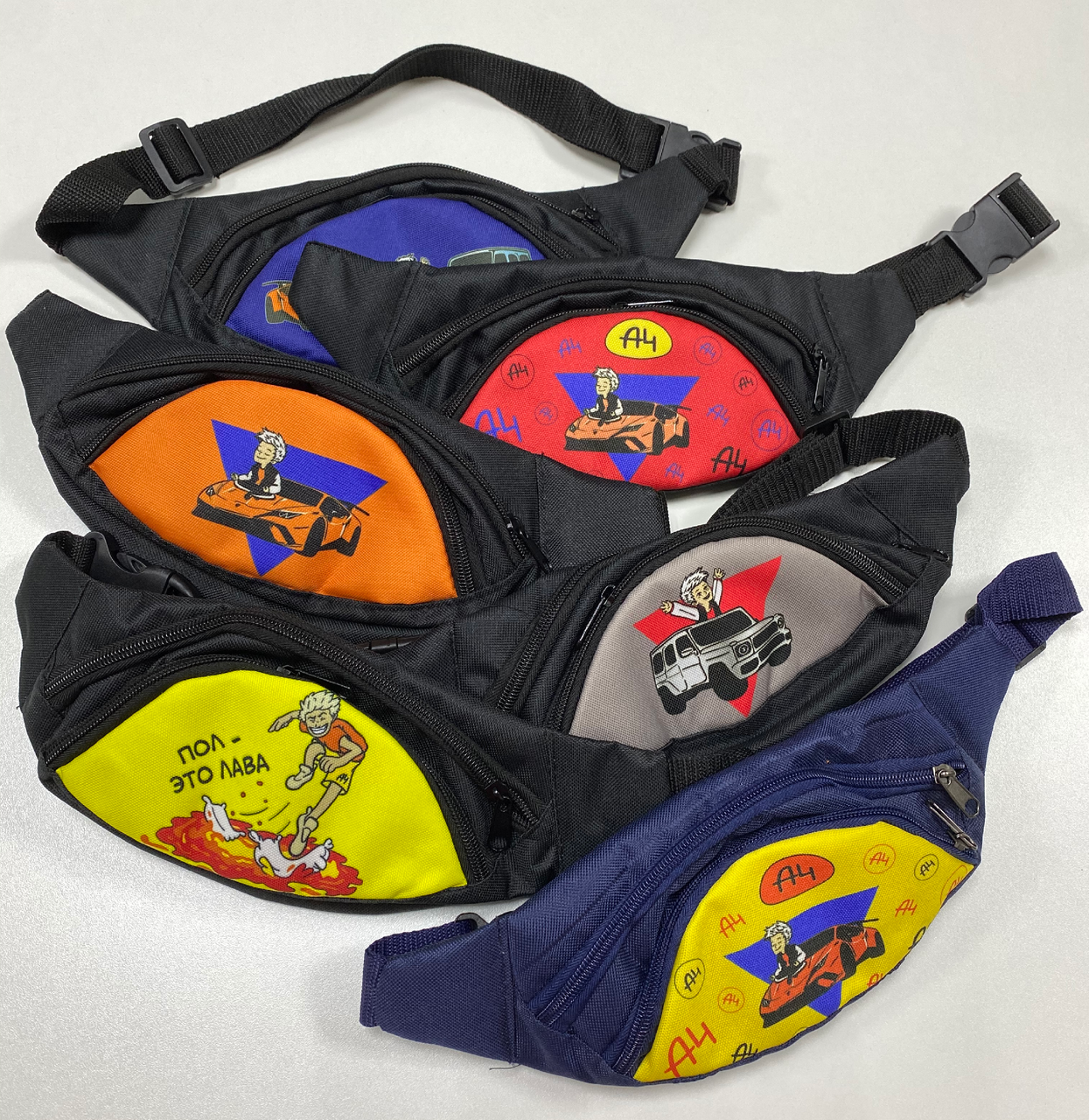 

ОПТ Бананка Сумка на пояс Влад А4 Бумага Новый Мерч Ламба Гелик Пол это Лава Черные Синие, Черный