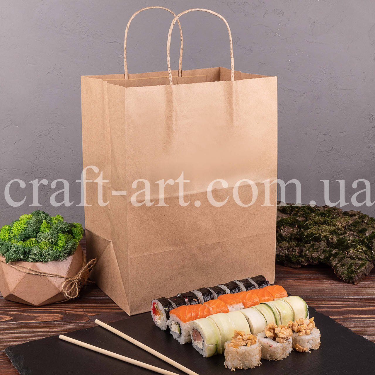 

Крафт пакет з ручками 230*160*300, папір 70 г/м2, Коричневый