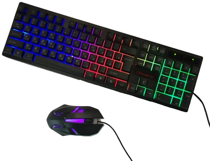 

Клавиатура HK-6300 TZ + мышка - игровой комплект проводная клавиатура для ПК с цветной RGB подсветкой + мышь, Черный
