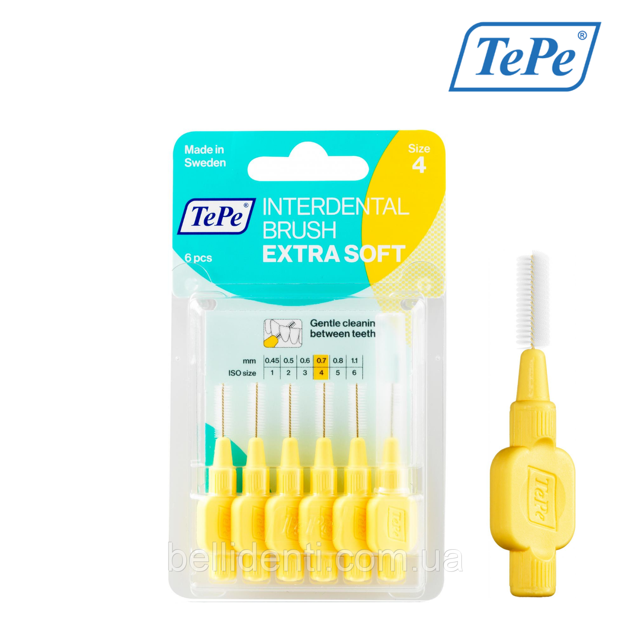 

Межзубная щетка TePe Extra Soft, желтая (0,7 мм), 6 шт., Синий