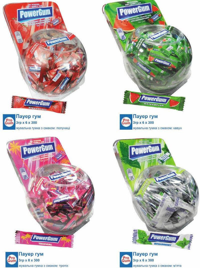 

Жевательная резинка "Power Gum" "Павер Гум" в ассор. 300шт по 3 грамма.