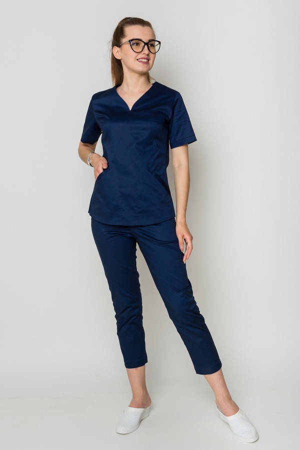 

Костюм медицинский Ева-стрейч, брюки 7/8. Стрейч COTTON. Темно-синий