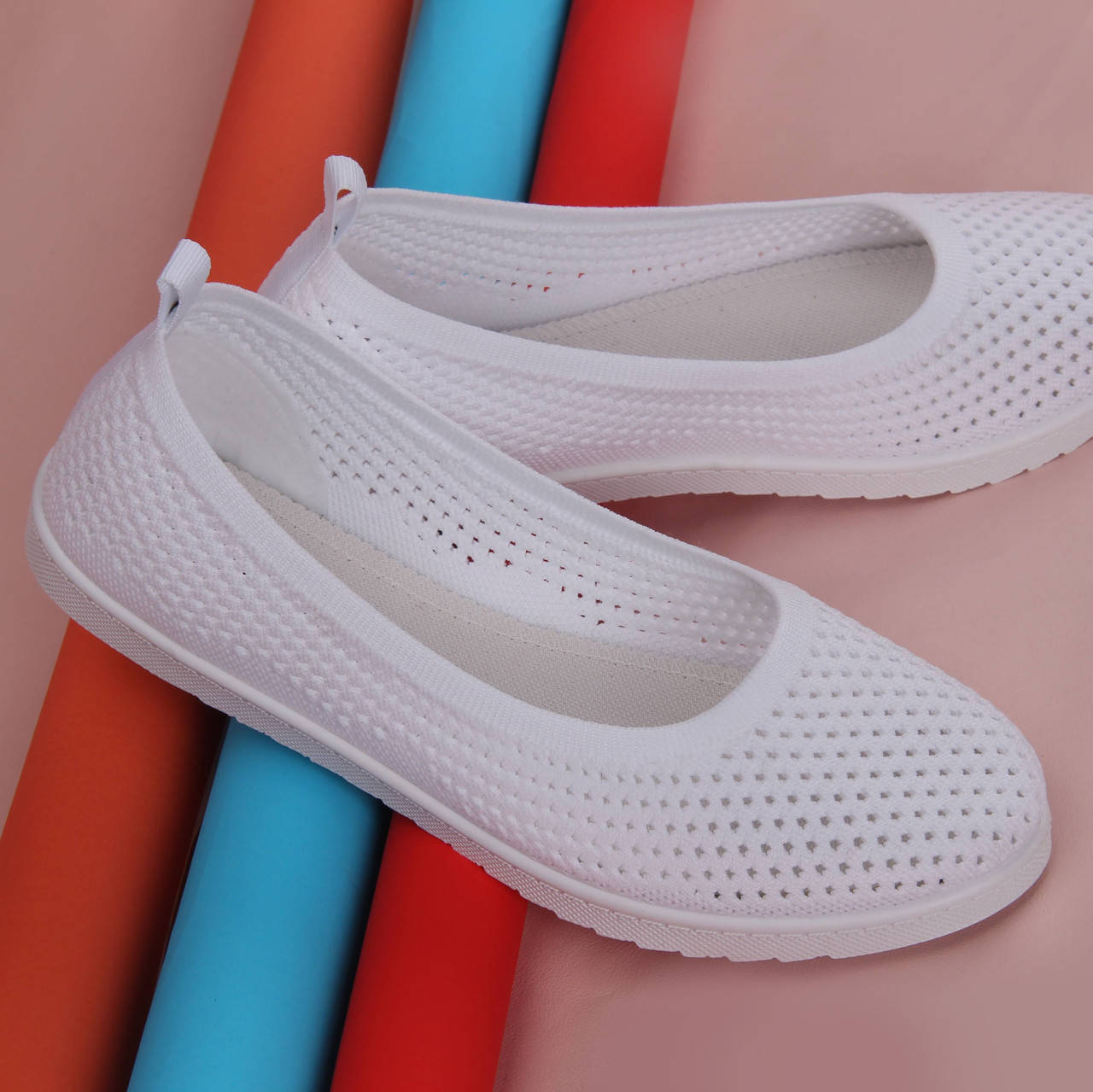 

Мокасины балетки женские белые тканевые летние (Код: 1870)