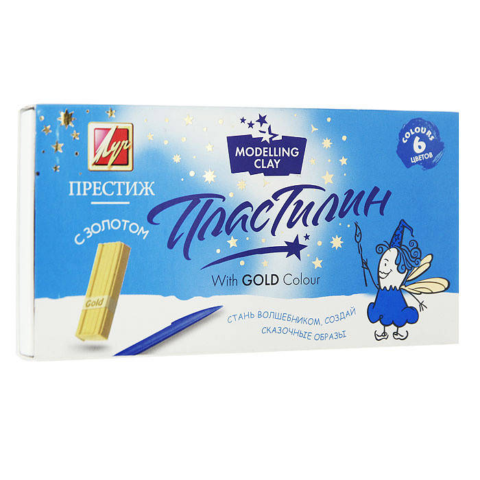 

Пластилин Луч "Престиж" с золотом 6 цветов 120 грамм, со стеком, Разные цвета
