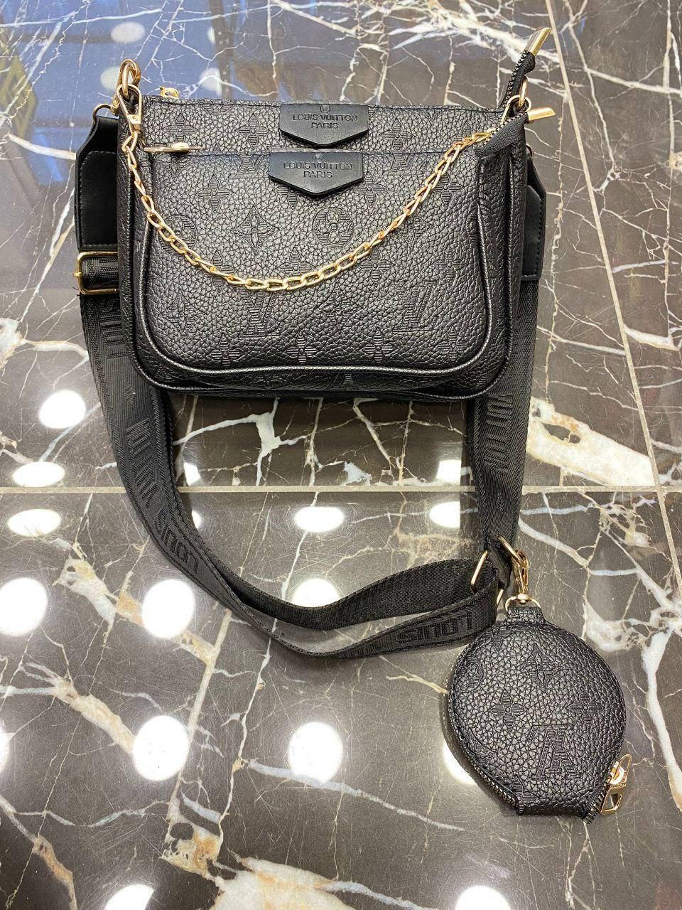 

Сумка черная женская Louis Vuitton Multi Pochette 3в1 Клатч Сумка маленькая Луи Витон Кросс-боди, Черный