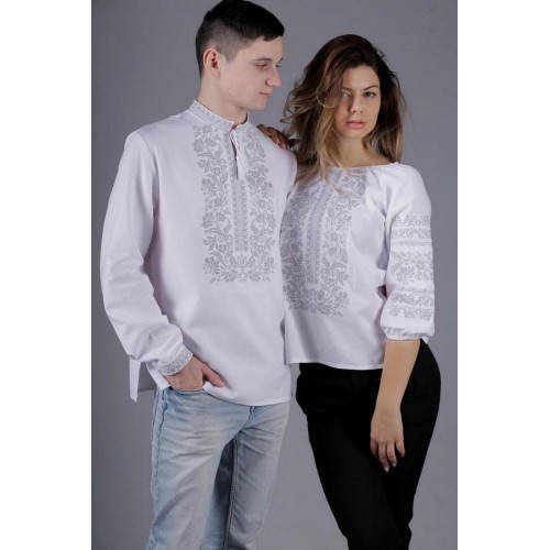 

Парные вышиванки Розы серые 42 - 58 р. длинный рукав, Голубой