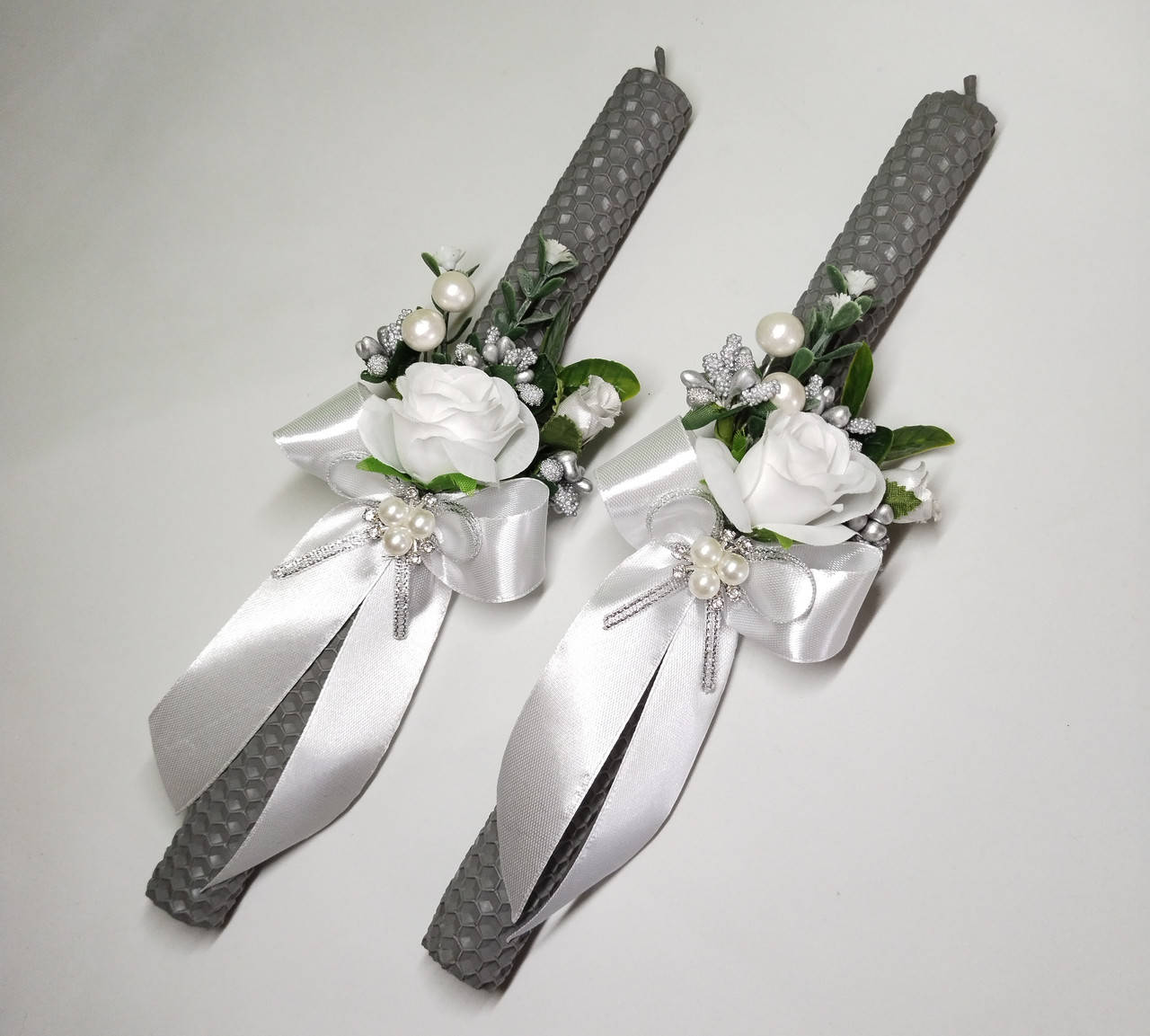 

Свадебные свечи Набір свічок ручної роботи "Вінчальні", 2 шт, Сірий+білий+срібло