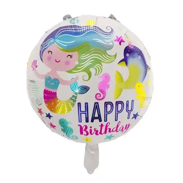 

Фольгированный шар круг Happy Birthday с Русалкой 18" Китай